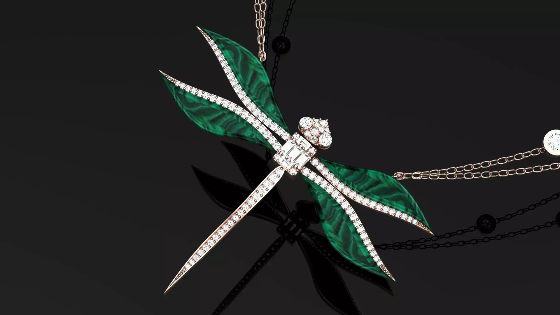 libelul emerald dragonfly necklace with diamonds 3D model_0
