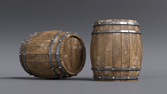 BARREL two wooden barrels with rivets Low-poly 3D model