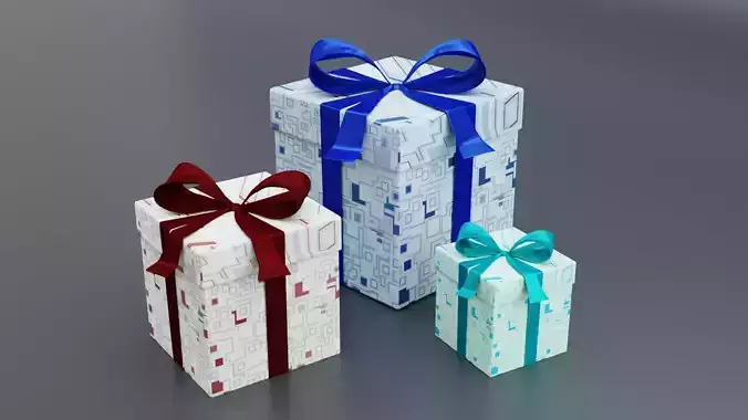 Blue  red and aquamarine Christmas  presents-gift boxes 3D model