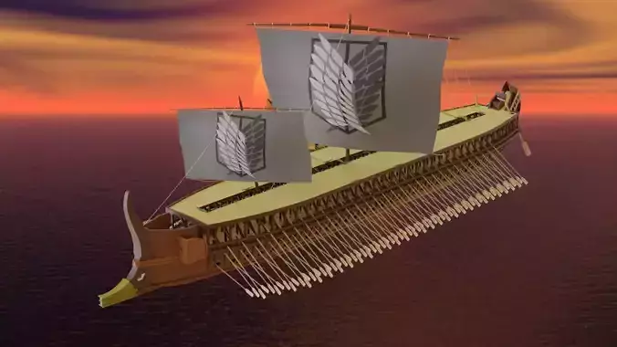 Triremes ancient ship 3D model