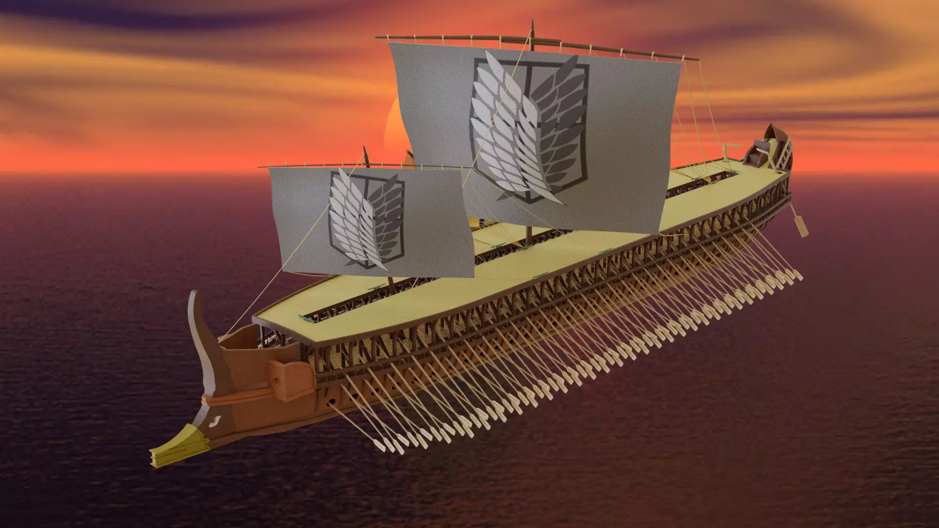 Triremes ancient ship 3D model_0