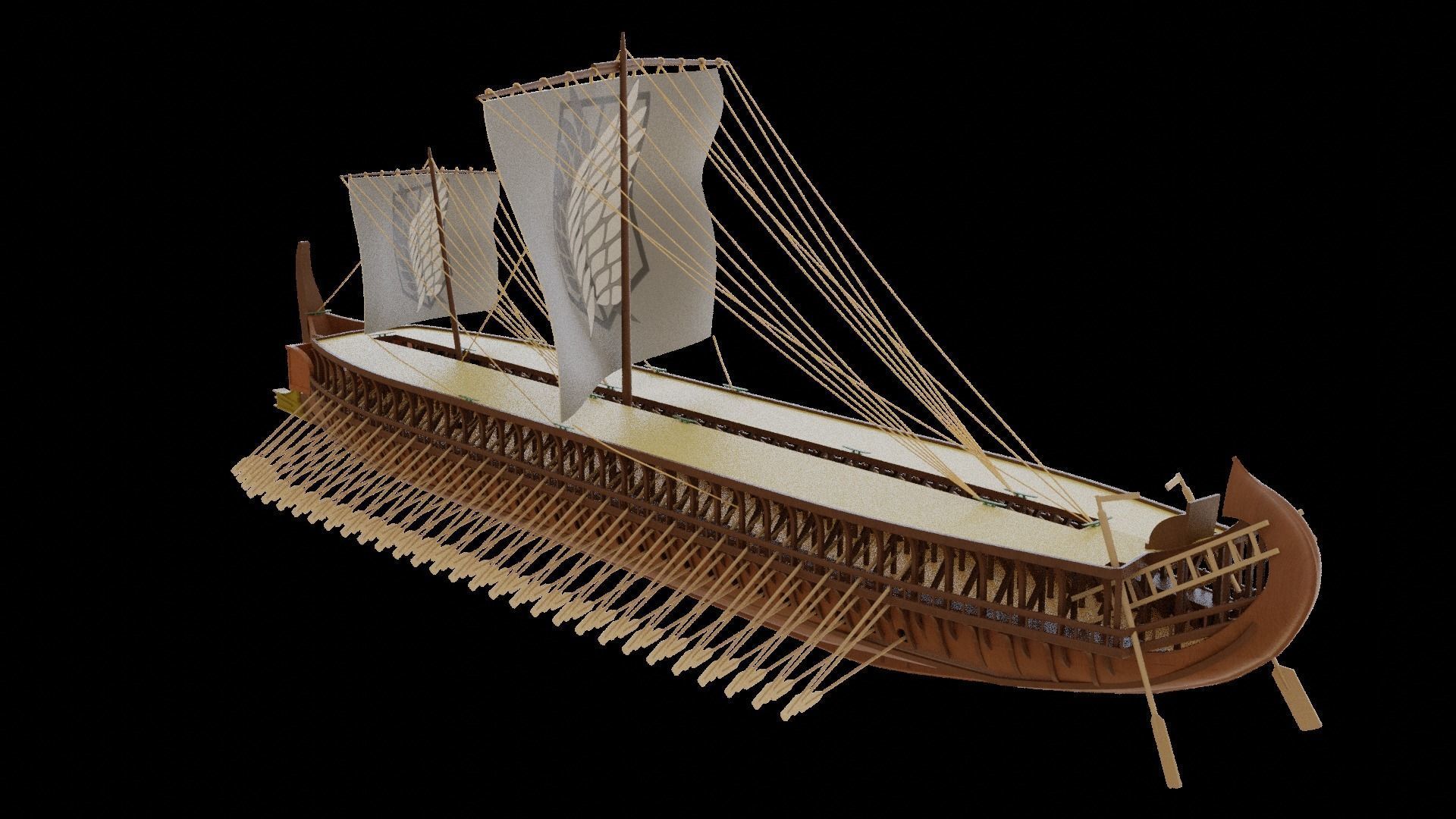 Triremes ancient ship 3D model_2
