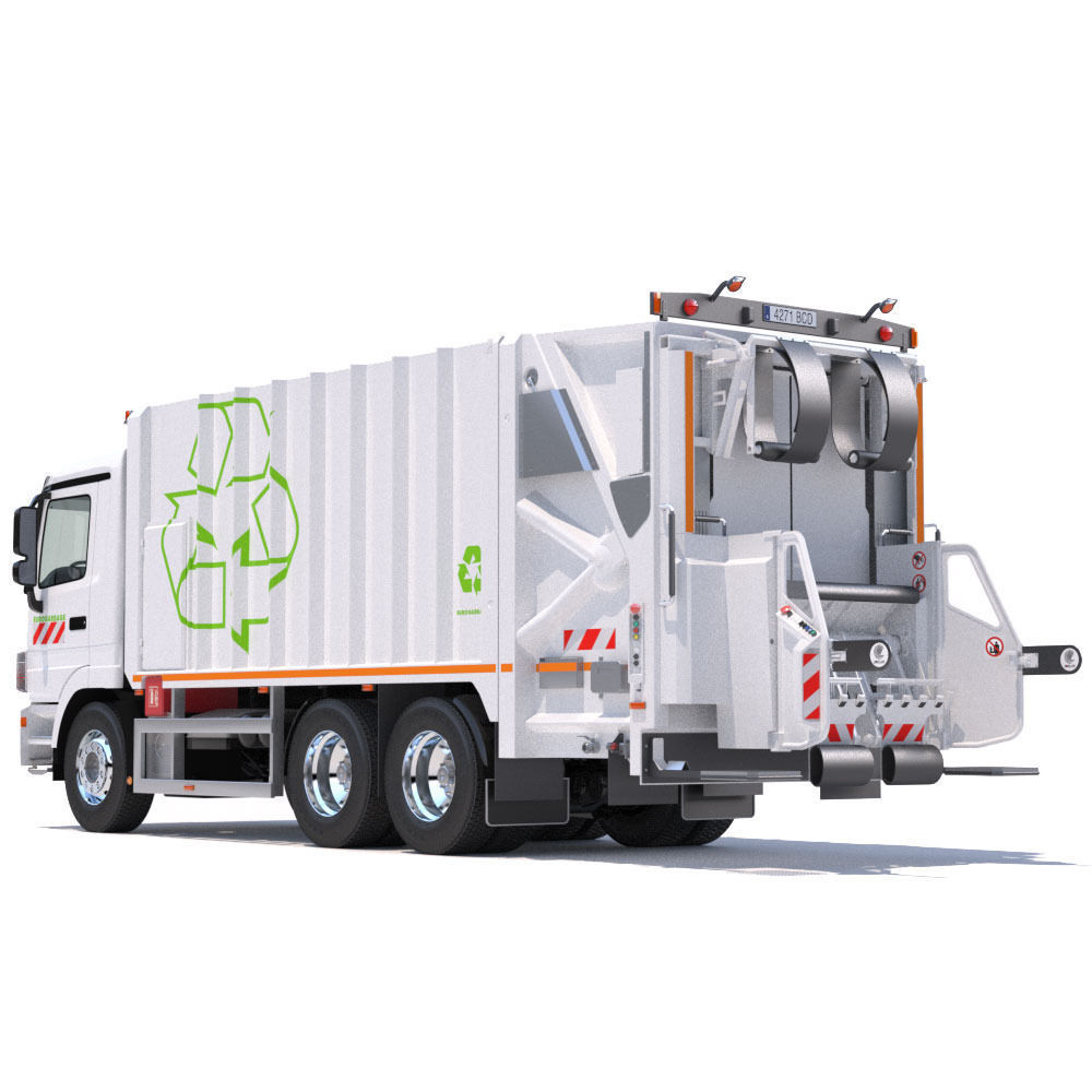 Mercedes Actros Garbage Truck with mechanisms 3D model_4