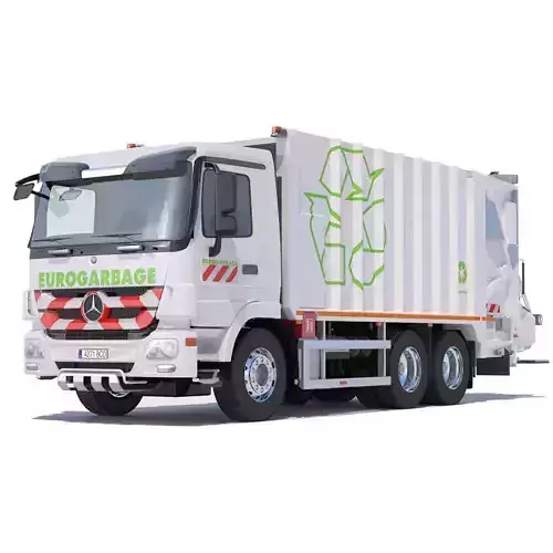 Mercedes Actros Garbage Truck with mechanisms 3D model