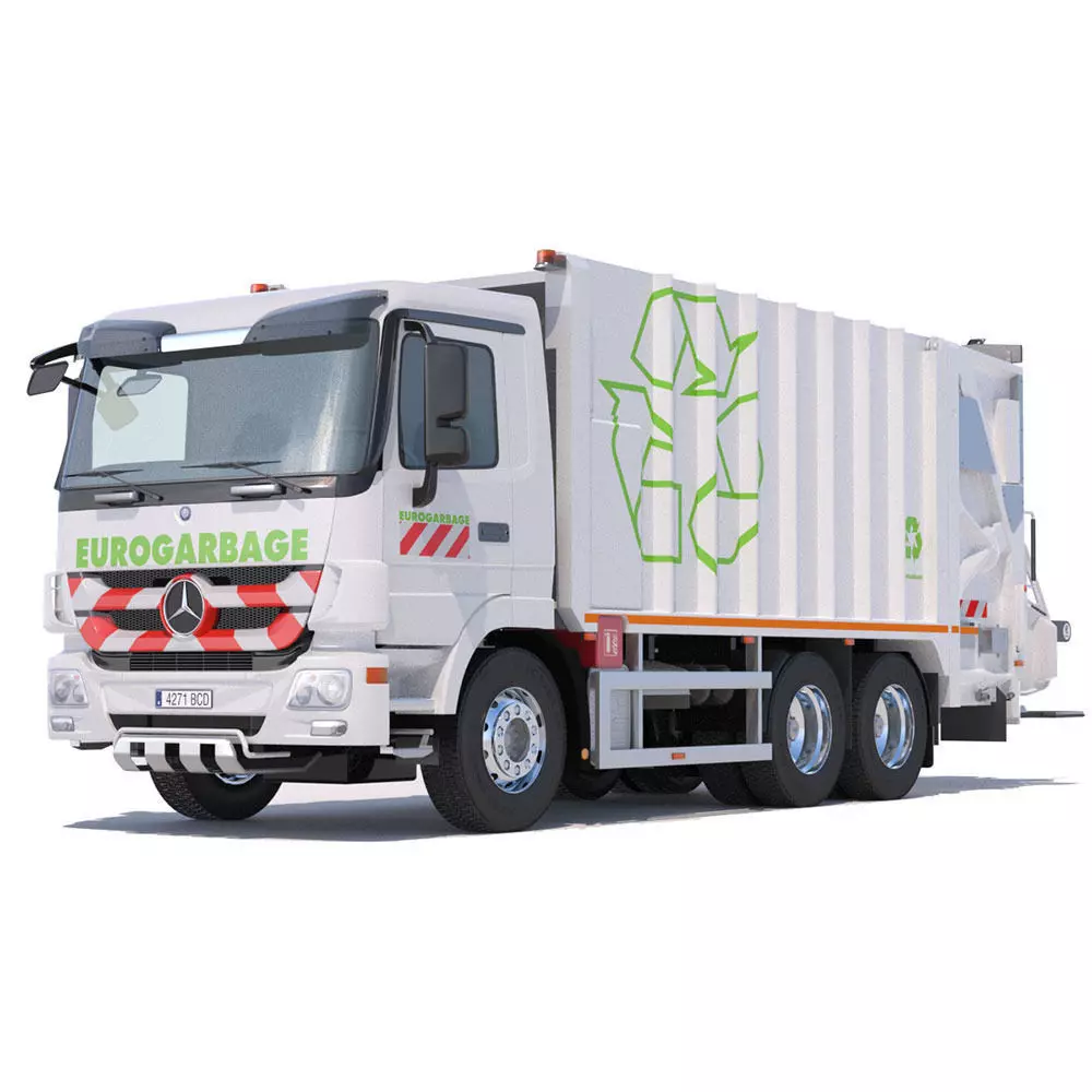 Mercedes Actros Garbage Truck with mechanisms 3D model_0