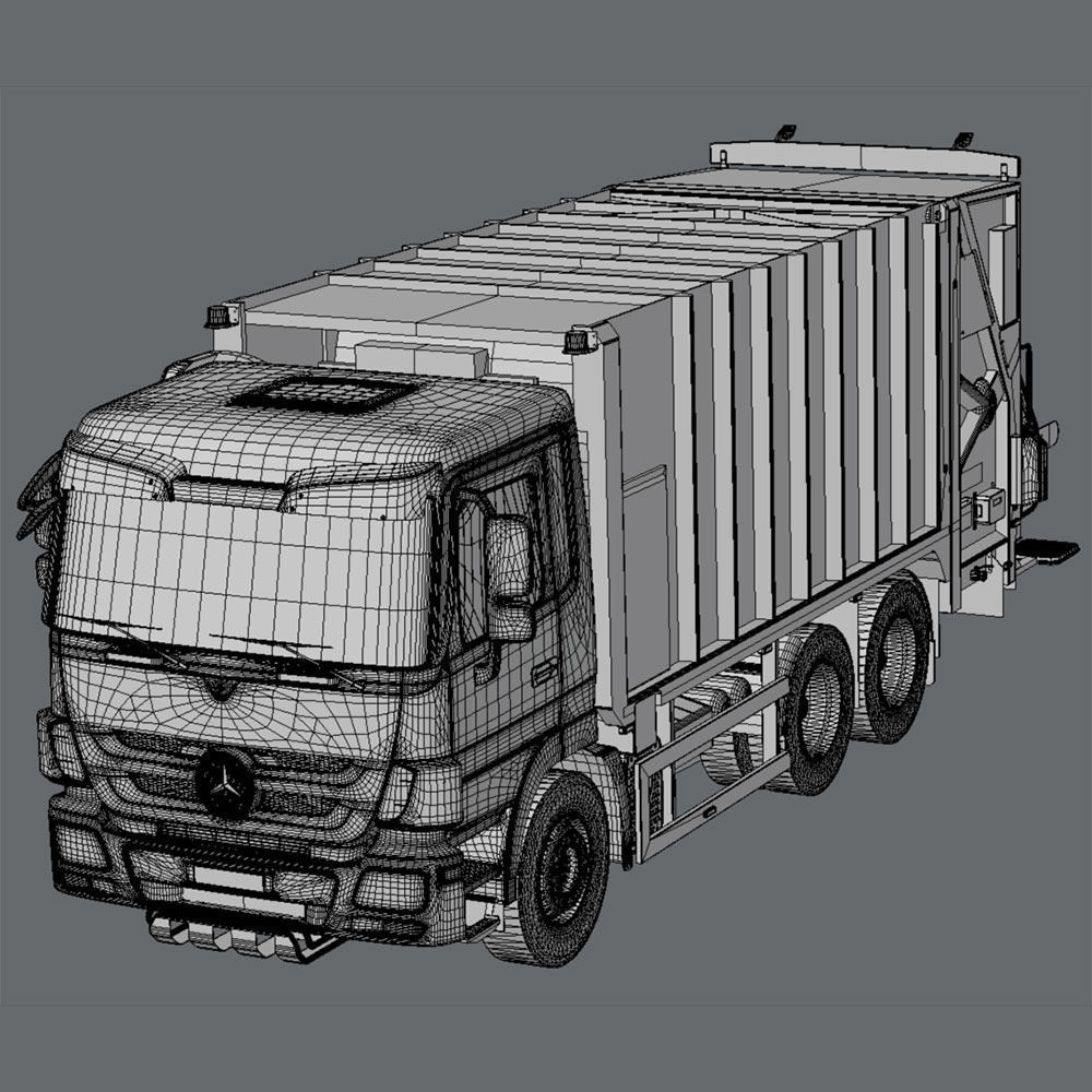 Mercedes Actros Garbage Truck with mechanisms 3D model_6