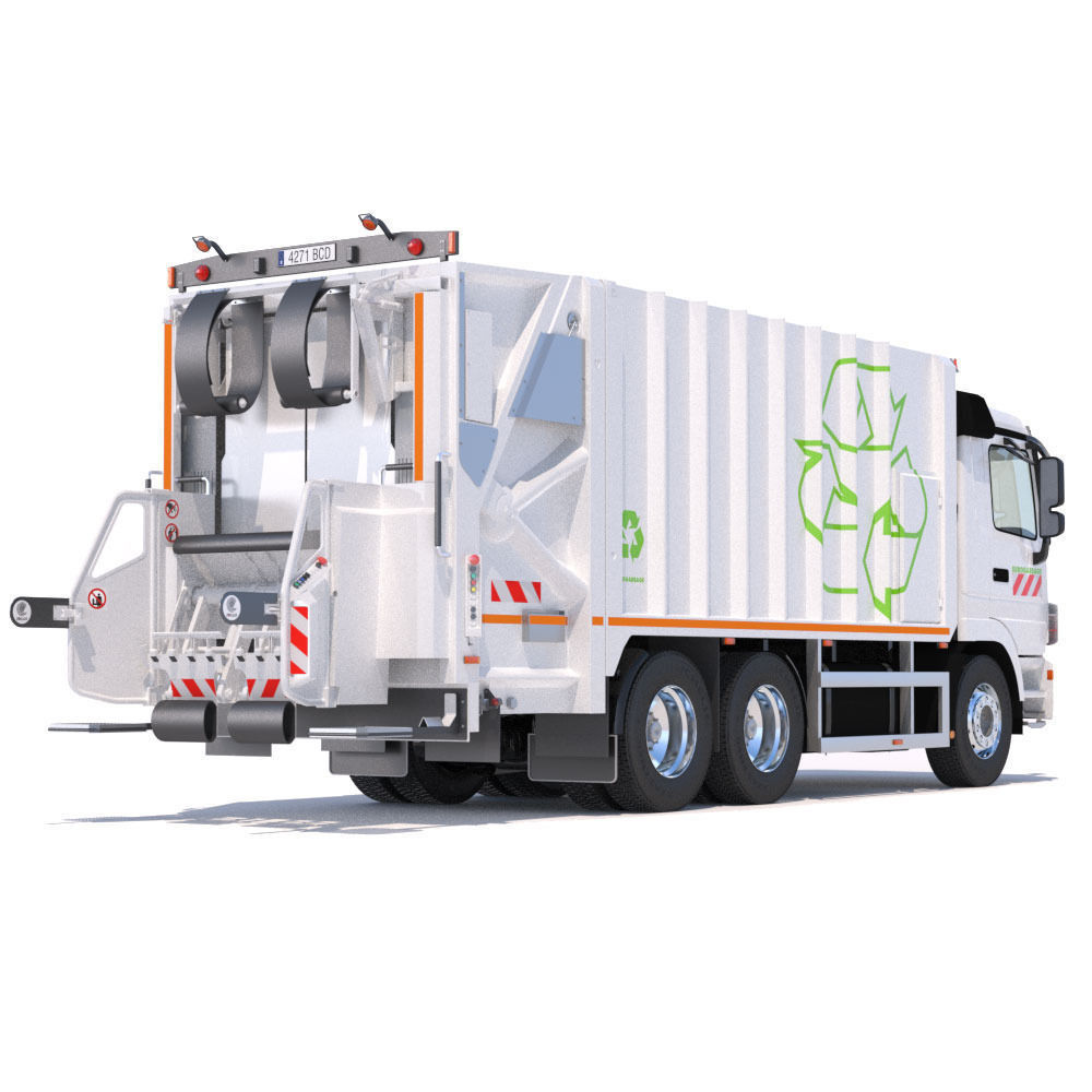 Mercedes Actros Garbage Truck with mechanisms 3D model_3