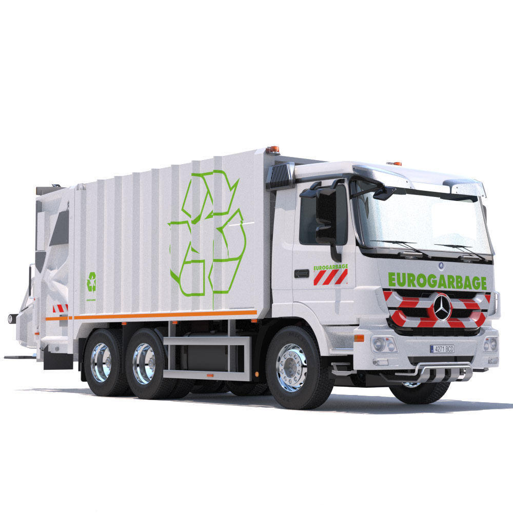Mercedes Actros Garbage Truck with mechanisms 3D model_2