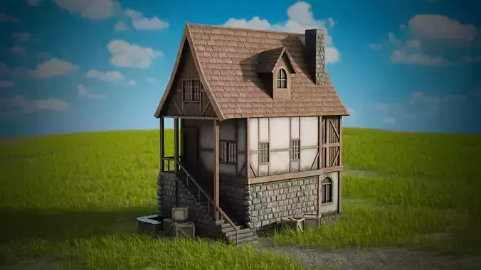 Game ready low poly pbr medieval house