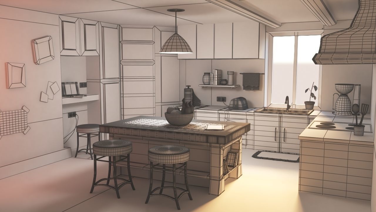 kitchen in computer game 3D model_5