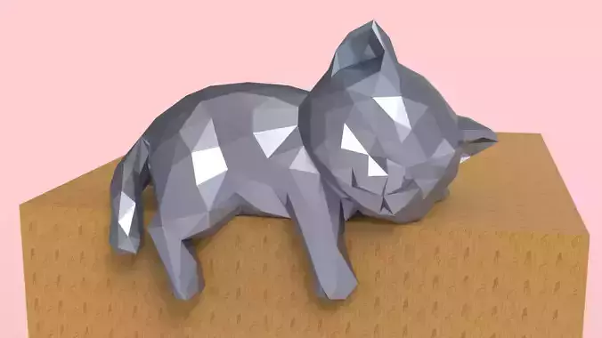 Low Poly Sleepy Kitten 3D print model