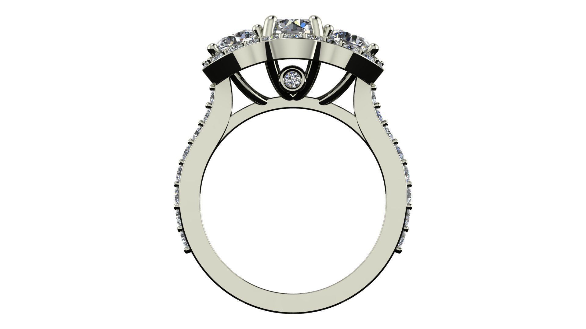Three stone halo engagement ring 3D print model_7