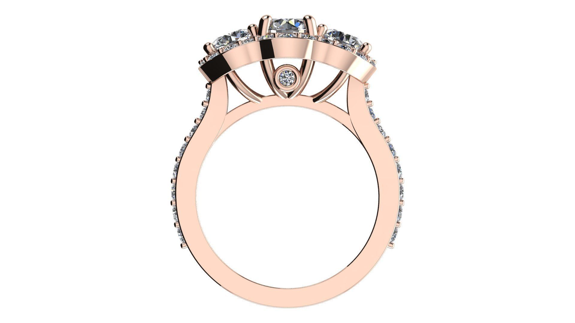 Three stone halo engagement ring 3D print model_8