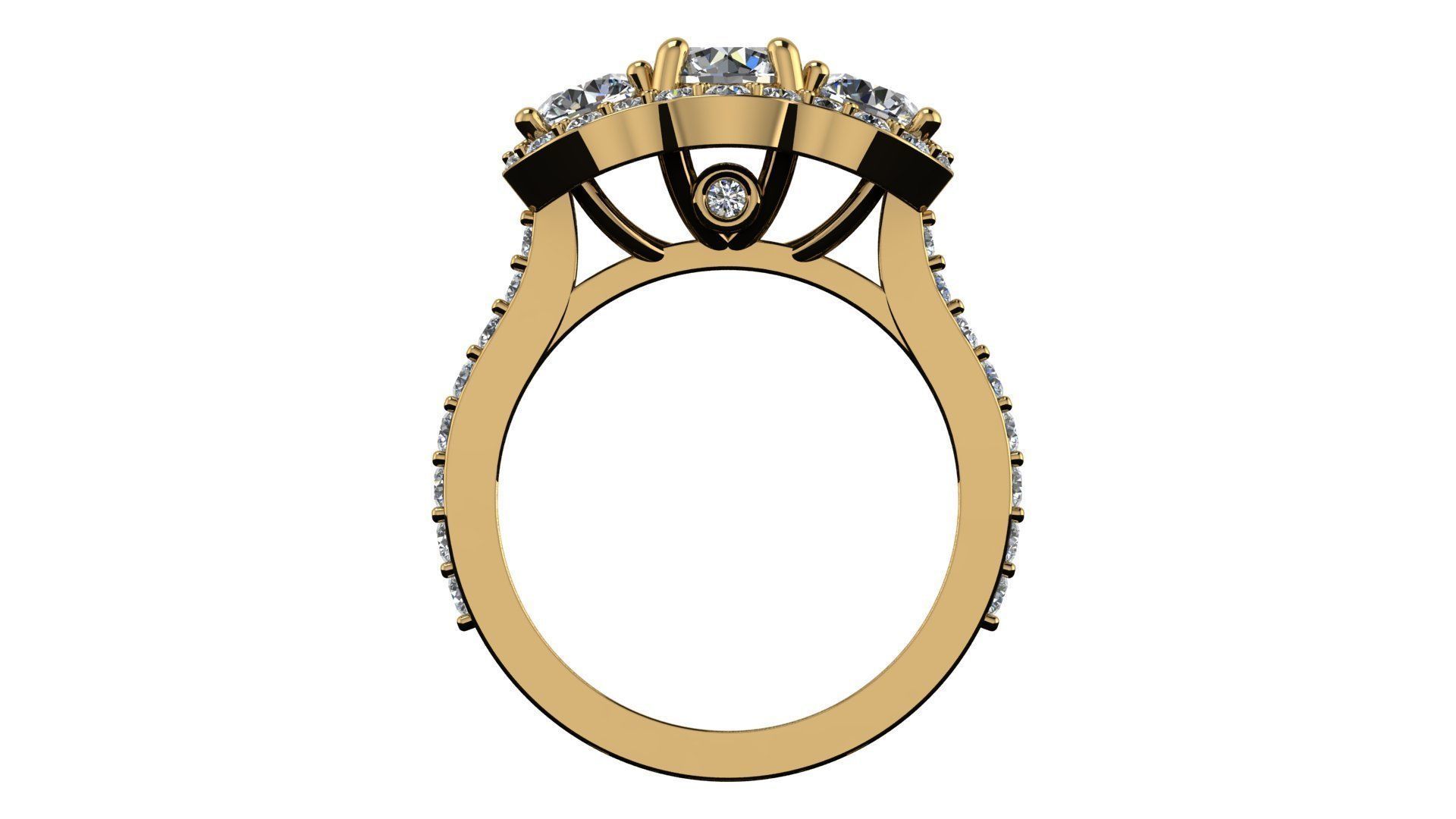 Three stone halo engagement ring 3D print model_6