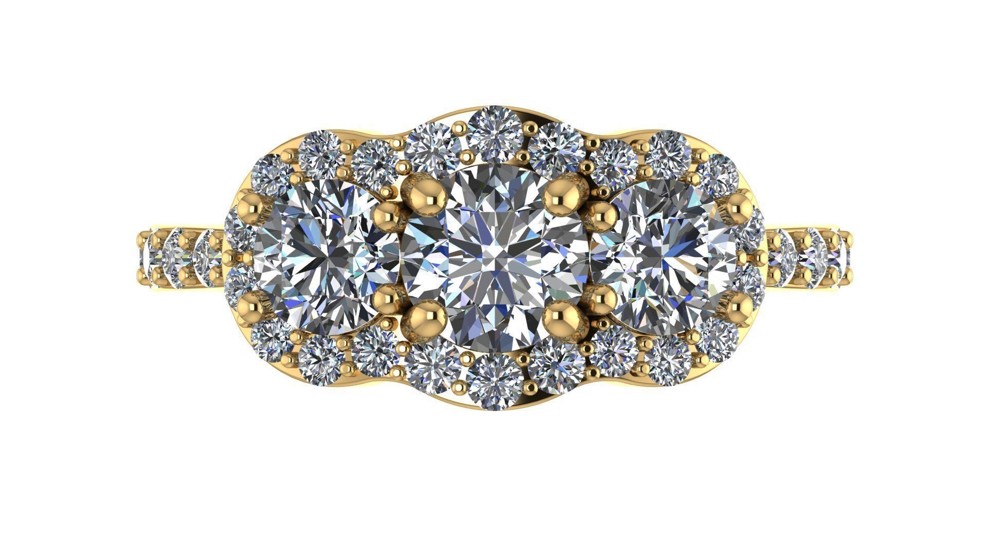 Three stone halo engagement ring 3D print model_23