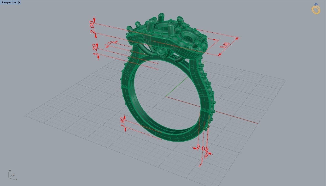 Three stone halo engagement ring 3D print model_36