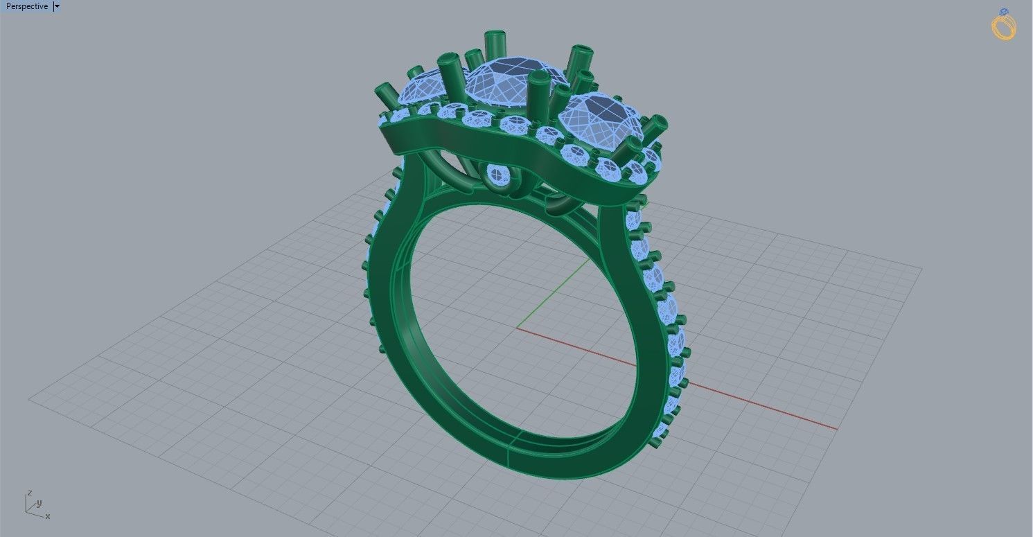 Three stone halo engagement ring 3D print model_48