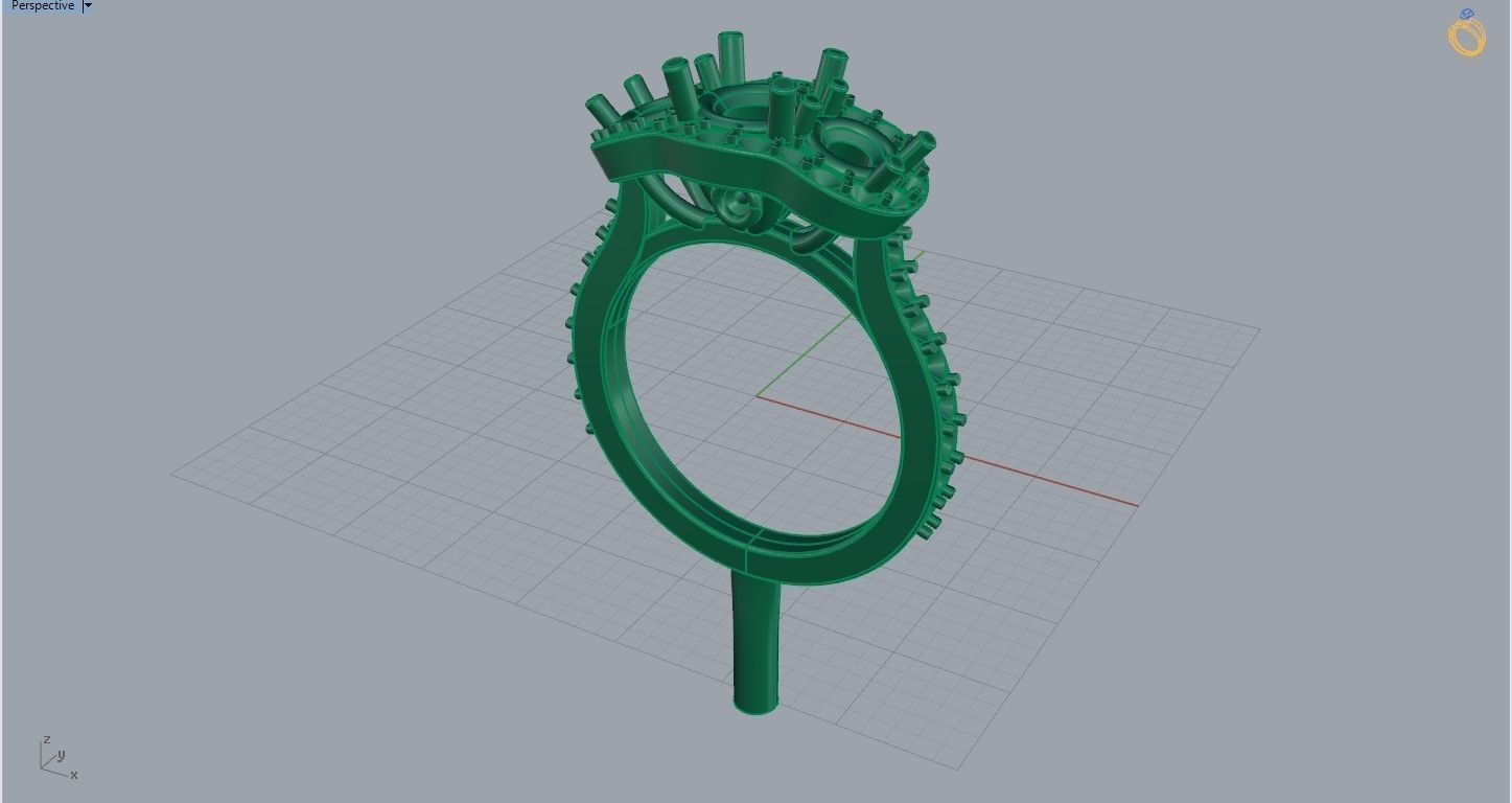 Three stone halo engagement ring 3D print model_54
