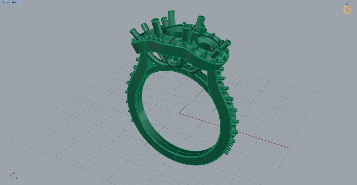 Three stone halo engagement ring 3D print model_49