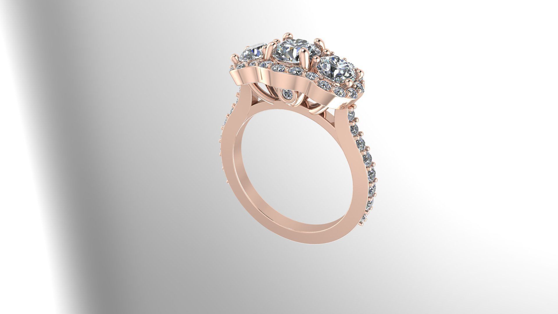Three stone halo engagement ring 3D print model_10