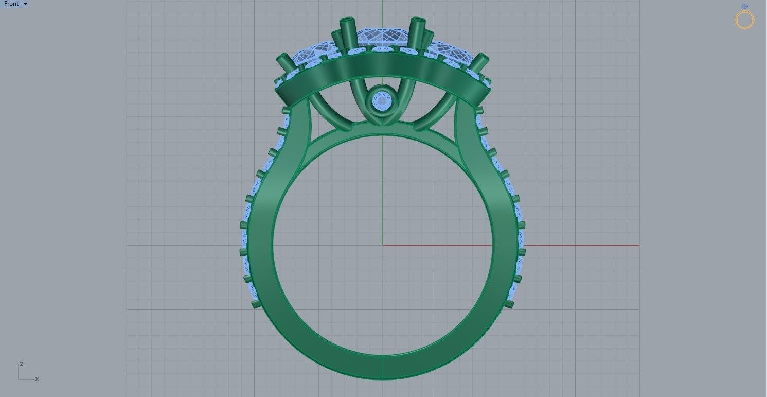 Three stone halo engagement ring 3D print model_46
