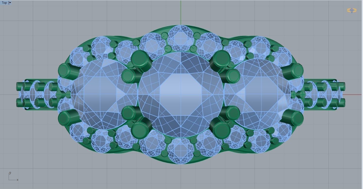 Three stone halo engagement ring 3D print model_45