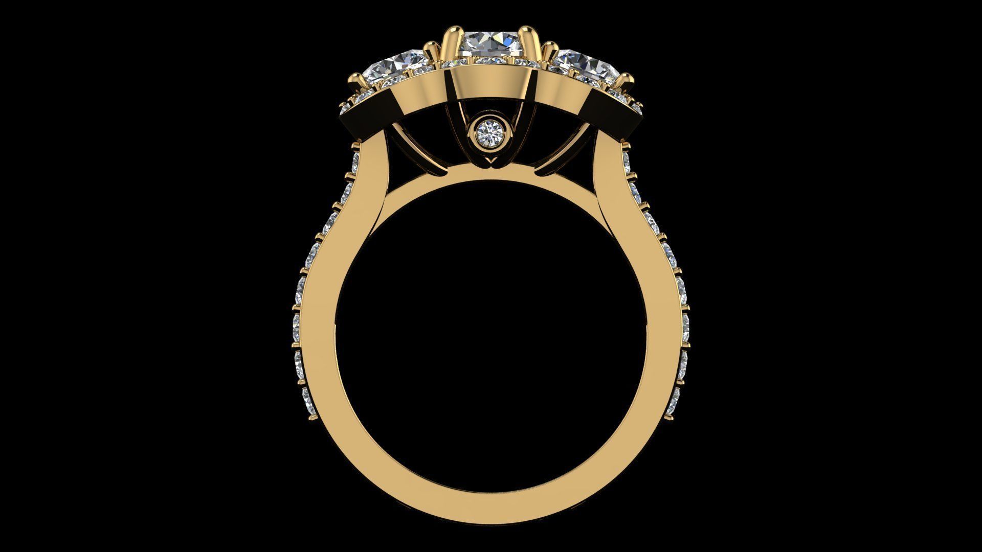 Three stone halo engagement ring 3D print model_13