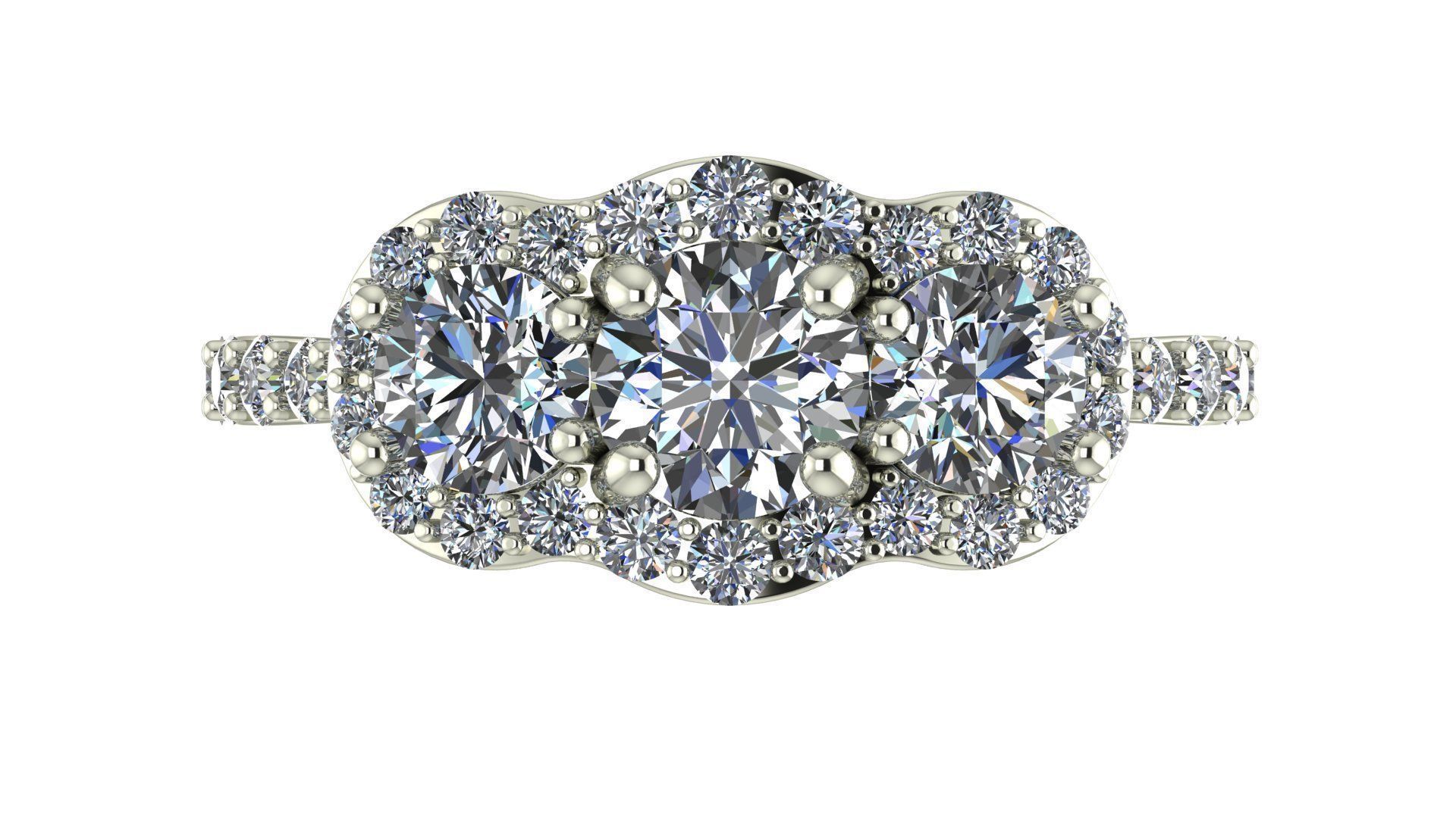Three stone halo engagement ring 3D print model_21