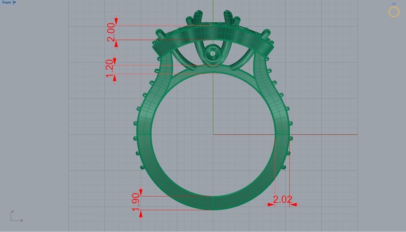 Three stone halo engagement ring 3D print model_34