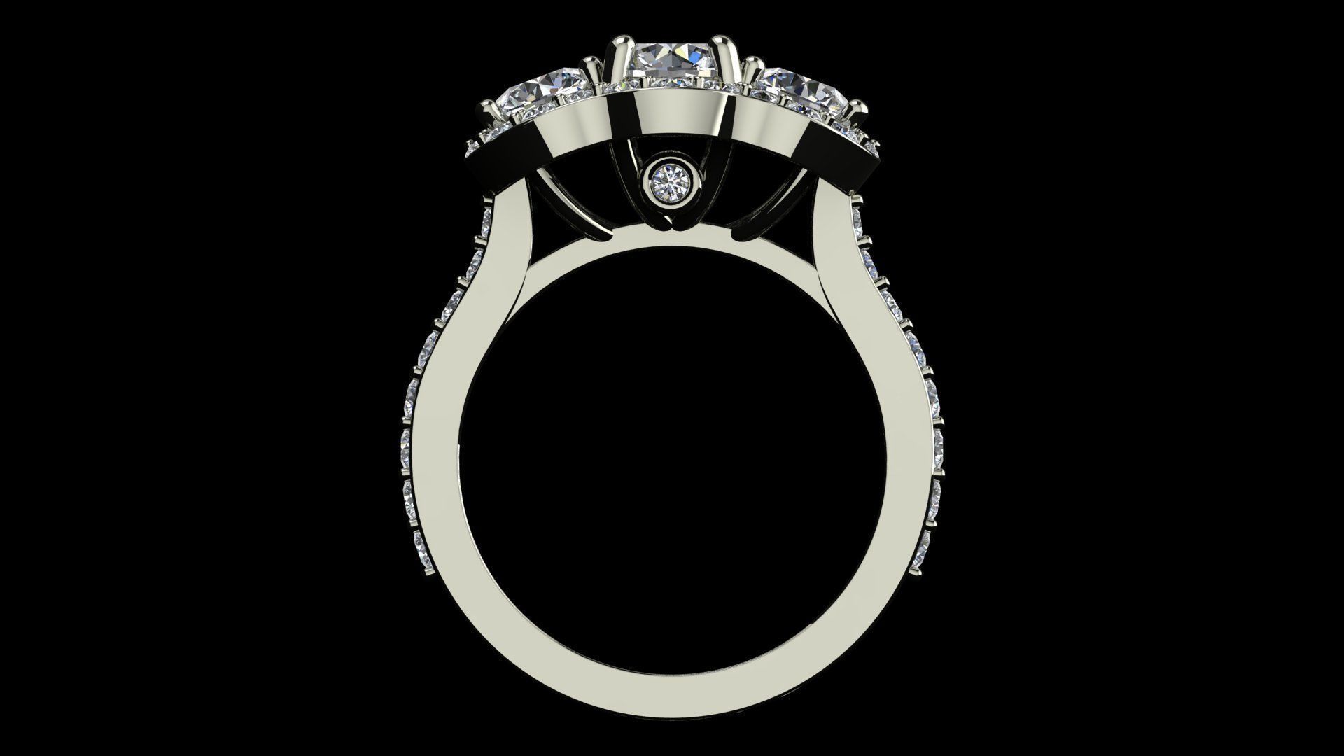Three stone halo engagement ring 3D print model_11