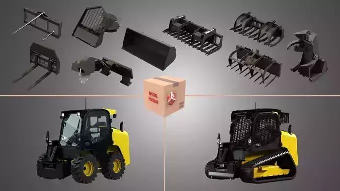 JCB Skid Steer 325T - 260 - plus 9 loader parts  3D Model Collection