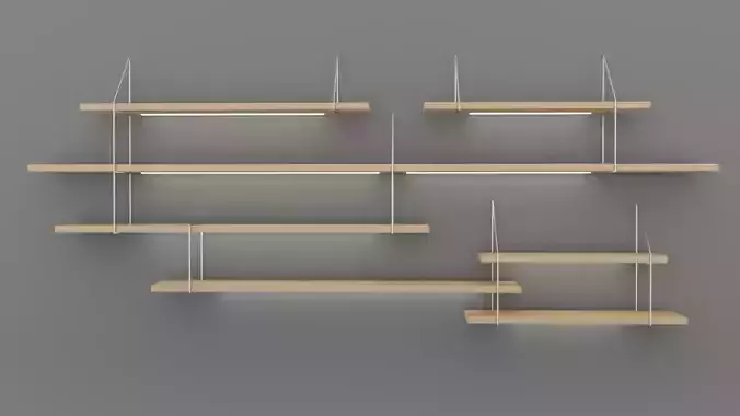 Shelf set of wooden shelves on wall