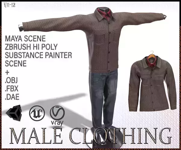 Male FANDI Clothing Low-poly 3D model