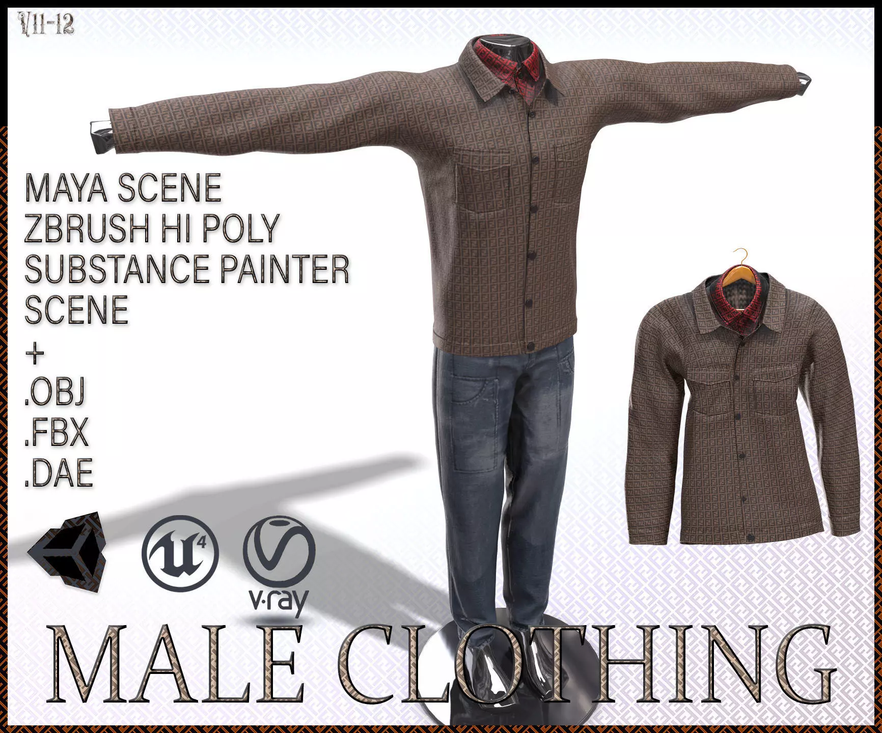 Male FANDI Clothing Low-poly 3D model_0