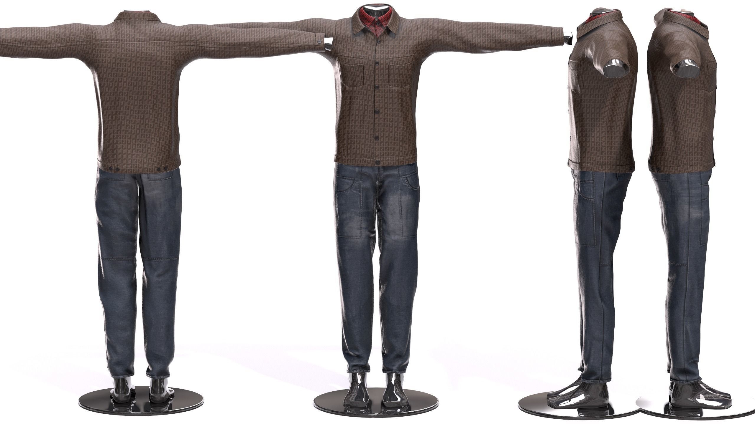 Male FANDI Clothing Low-poly 3D model_2