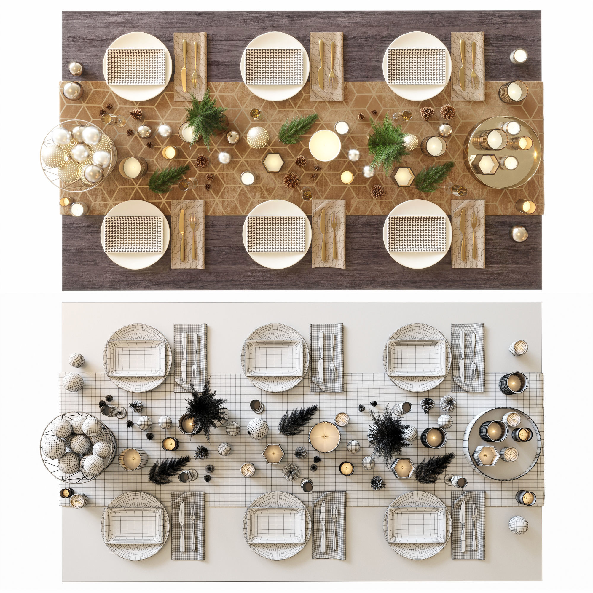 Christmas table setting  3D model_2