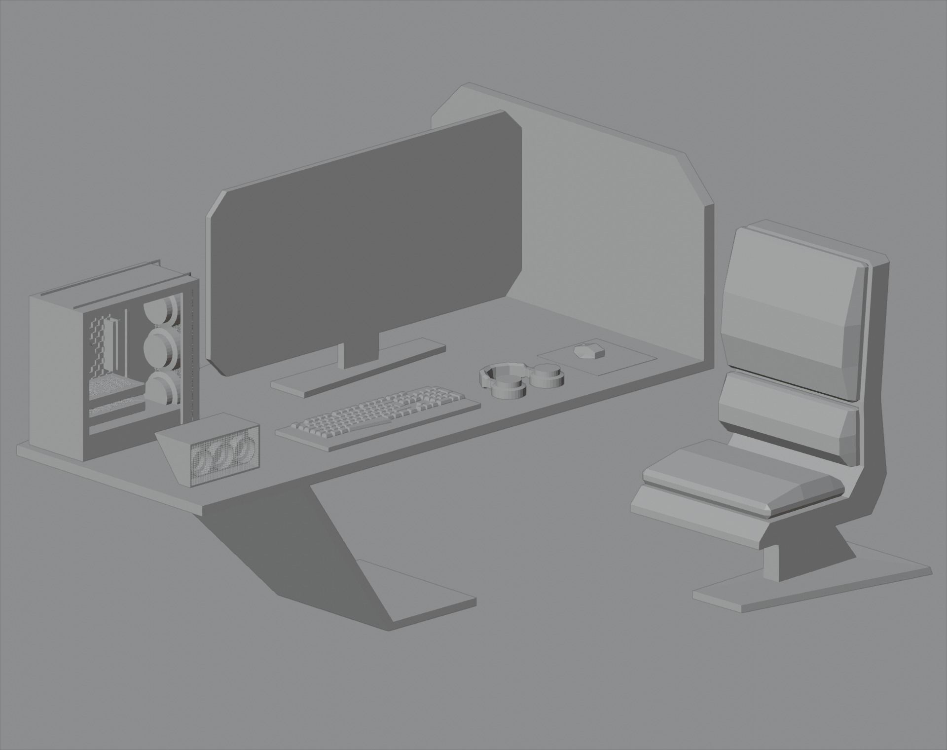 Gaming station Low-poly 3D model_4