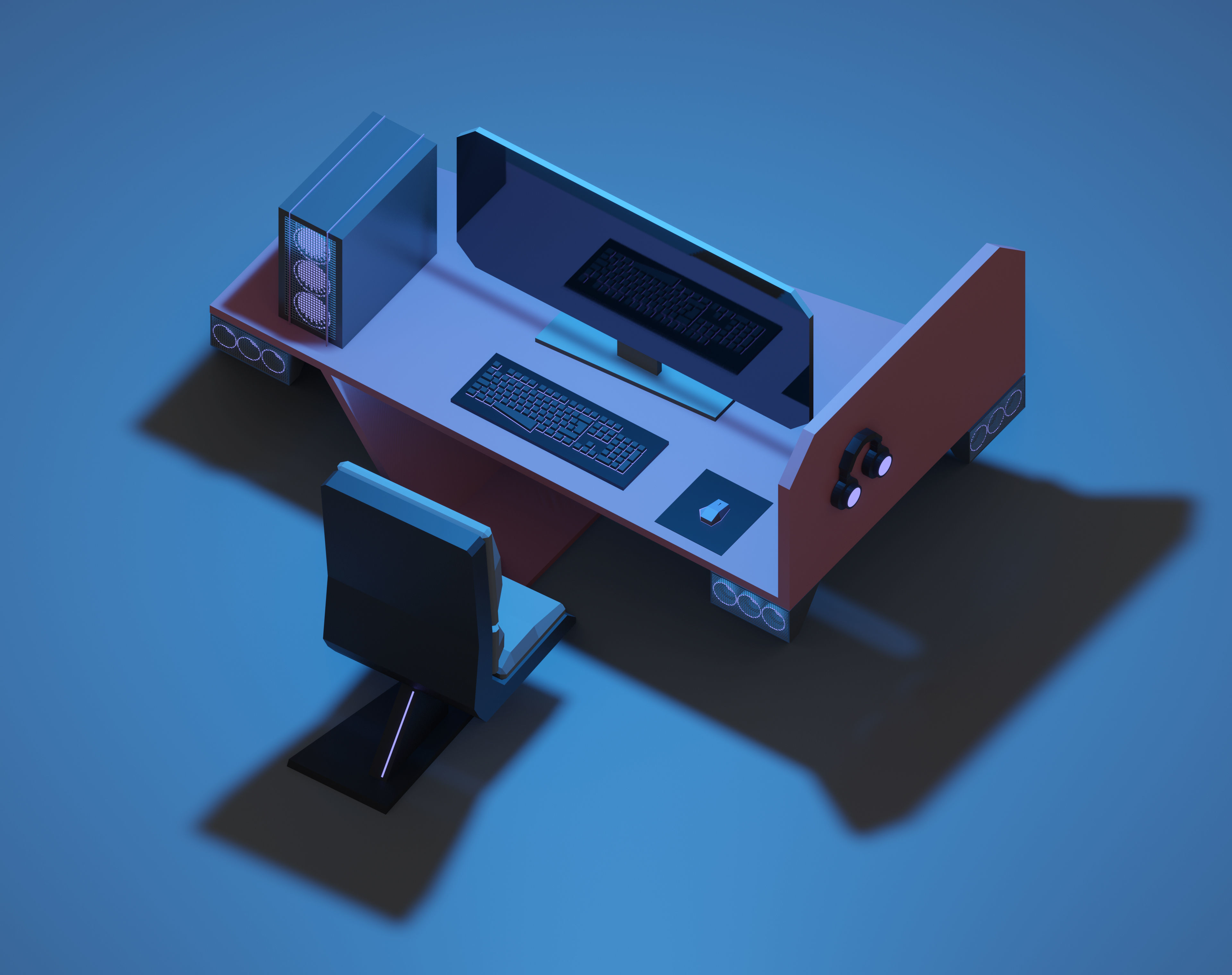 Gaming station Low-poly 3D model_2