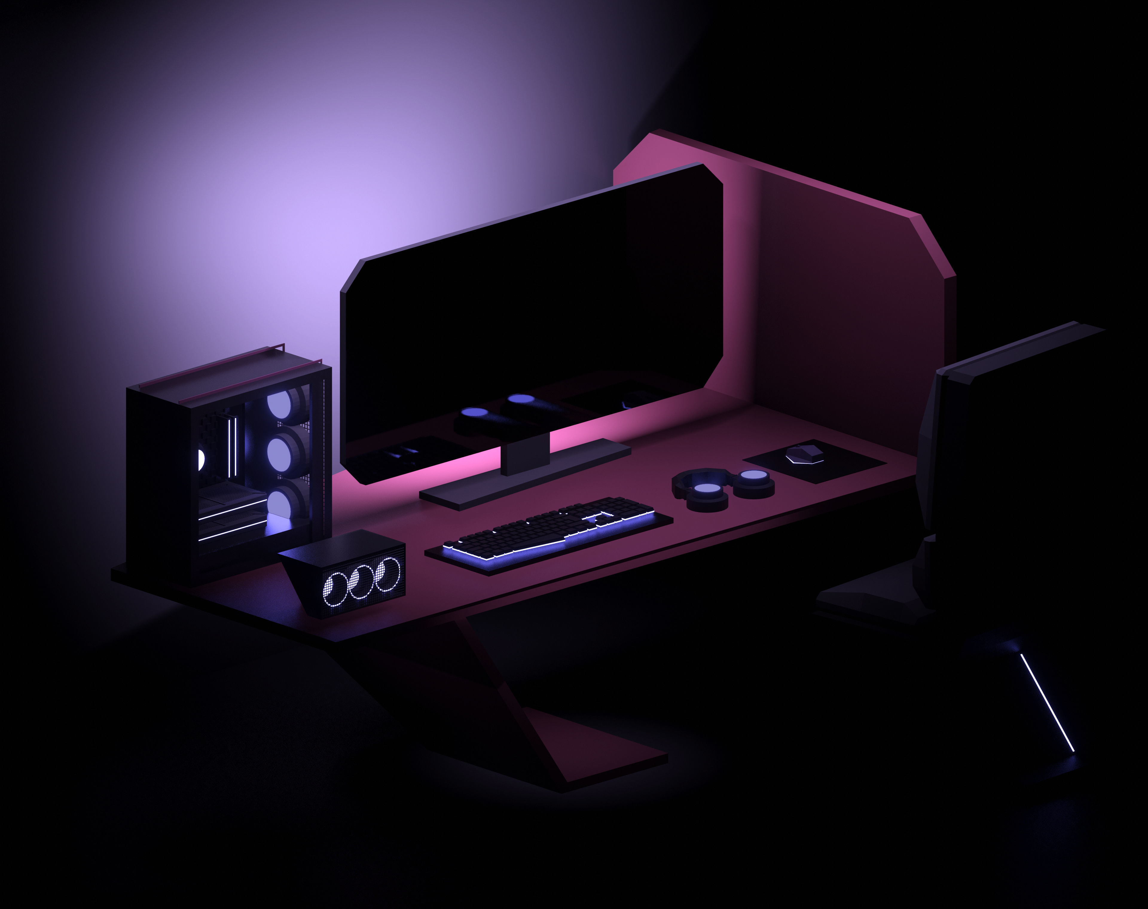 Gaming station Low-poly 3D model_3
