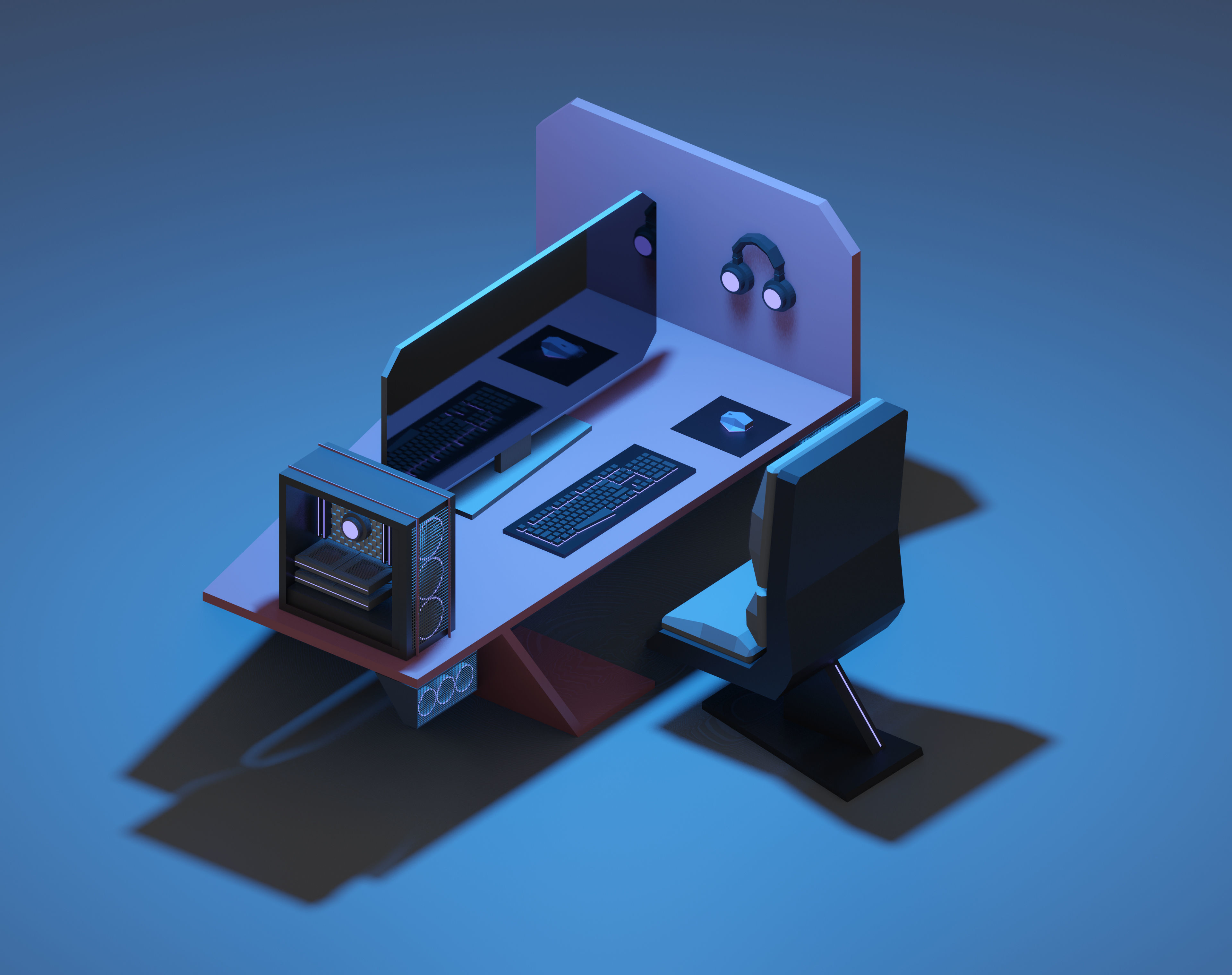 Gaming station Low-poly 3D model_1