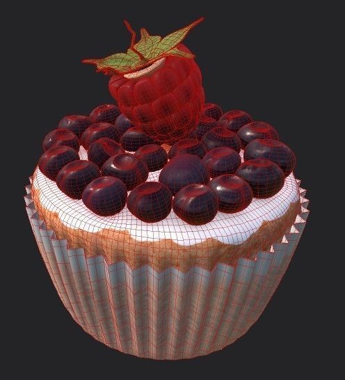 Cupcake with blueberries and raspberries 3D model_3