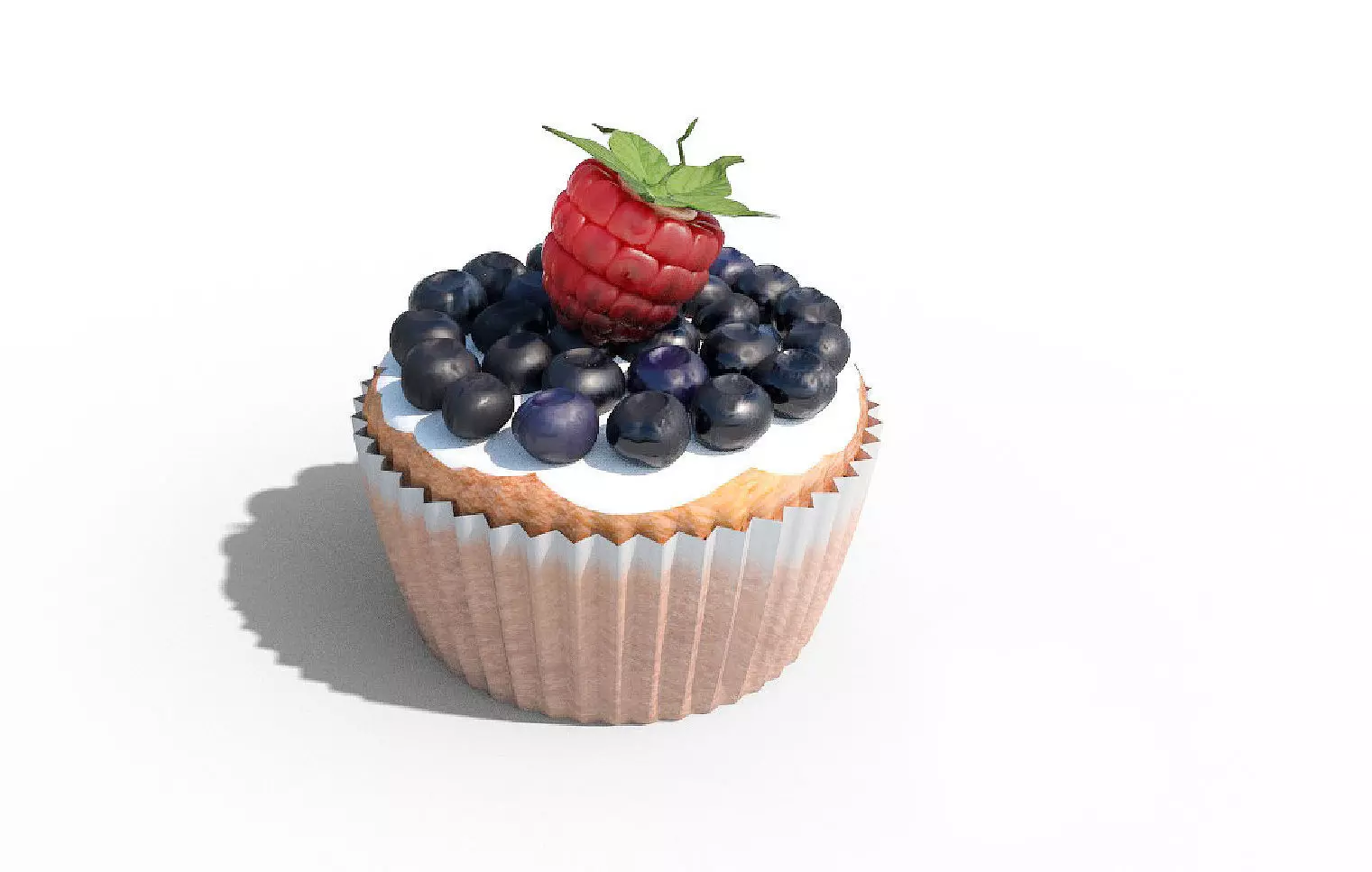 Cupcake with blueberries and raspberries 3D model_0
