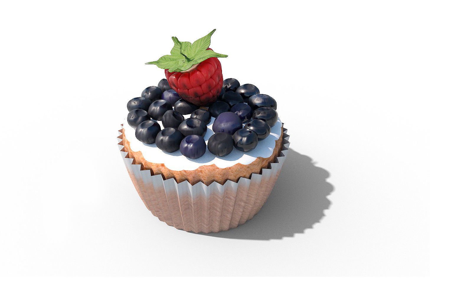 Cupcake with blueberries and raspberries 3D model_1