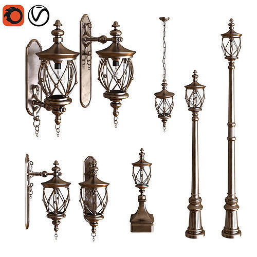 exterior light set 001 Low-poly 3D model