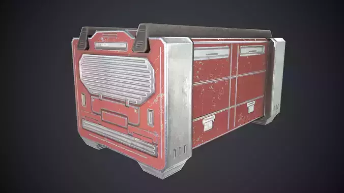 Sci-Fi Box Props Red Low-poly 3D model