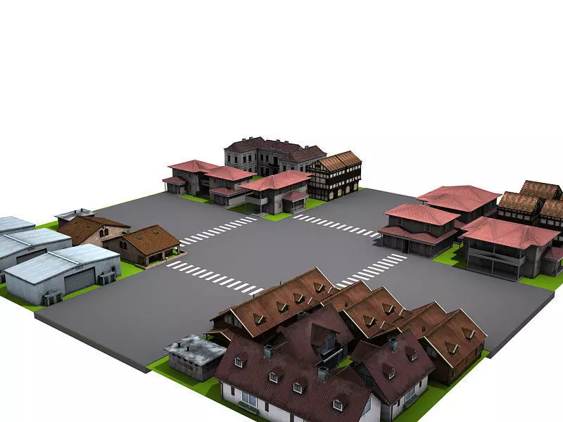 Street environment Low-poly 3D model_0