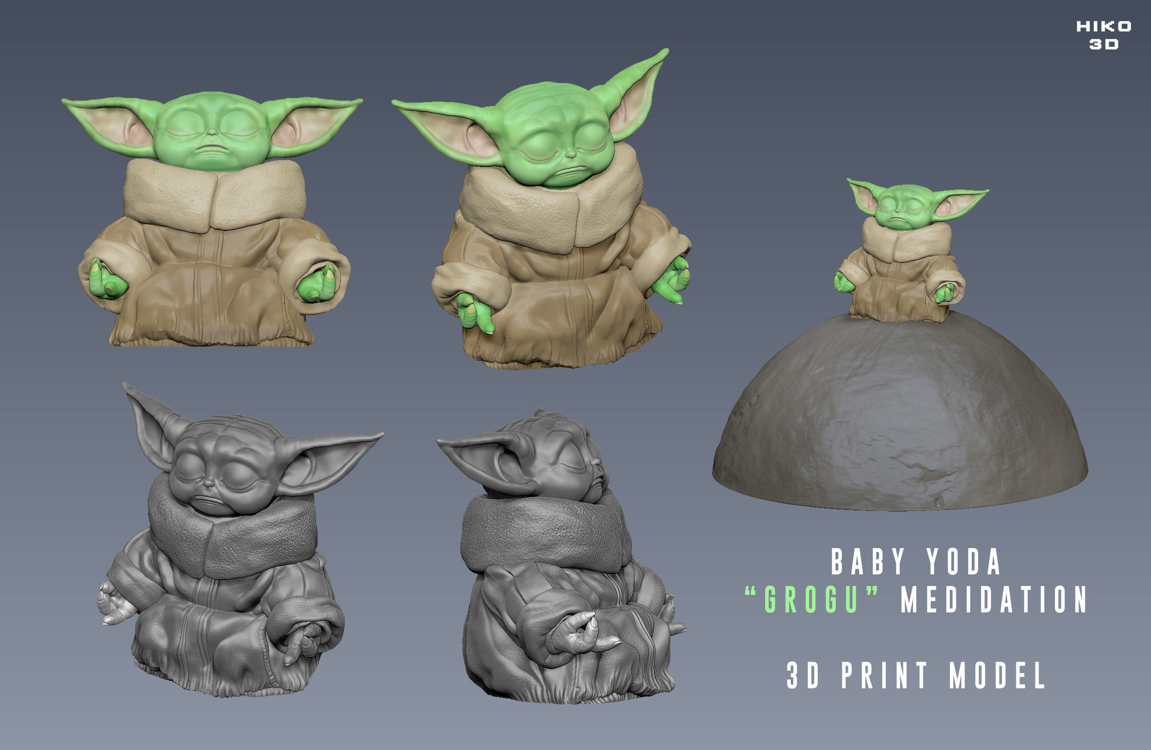 Baby Yoda Meditation - Grogu The Child - The mandalorian -  3D print model_1