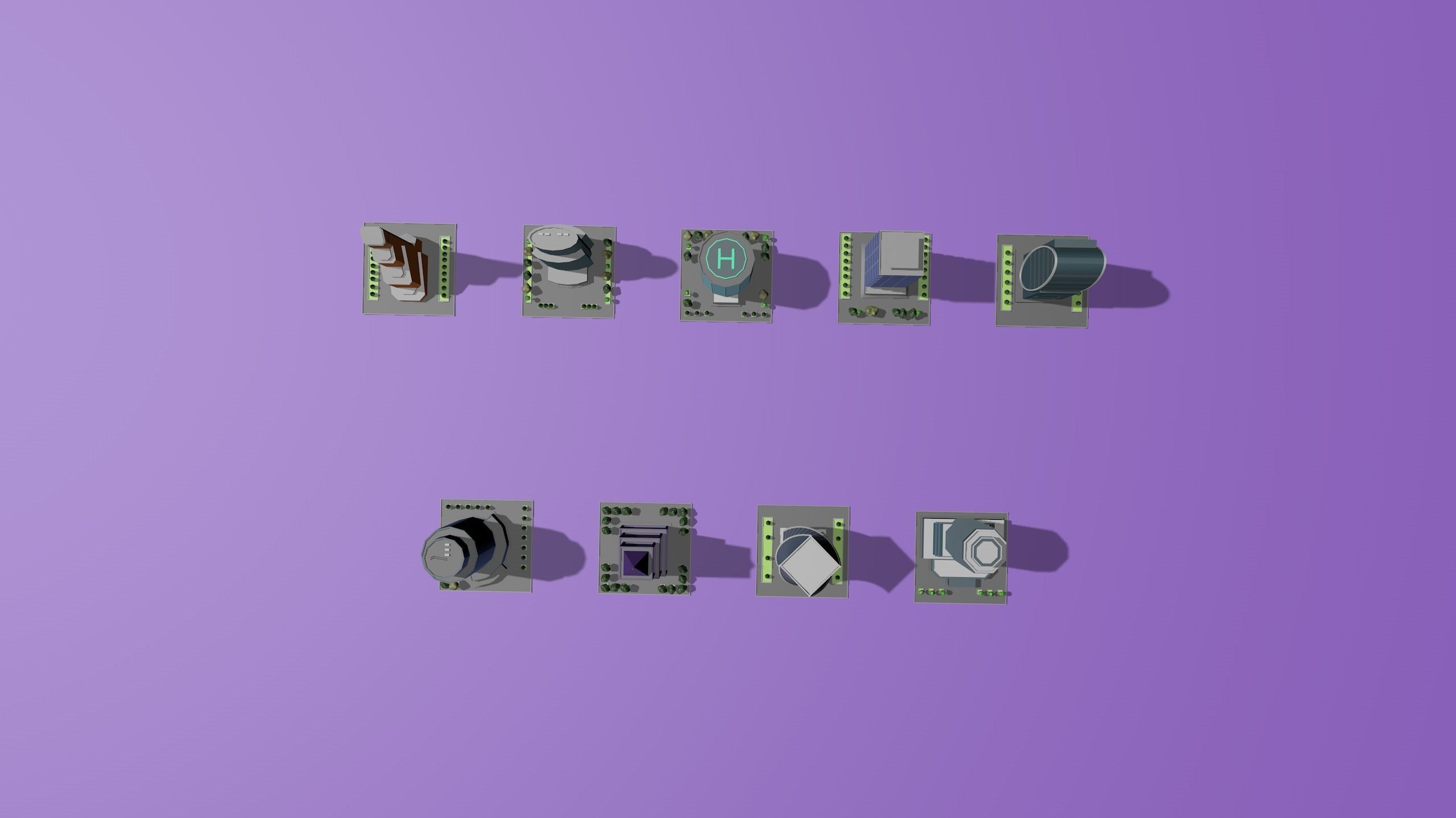 set of cartoon low poly tower models Low-poly 3D model_5