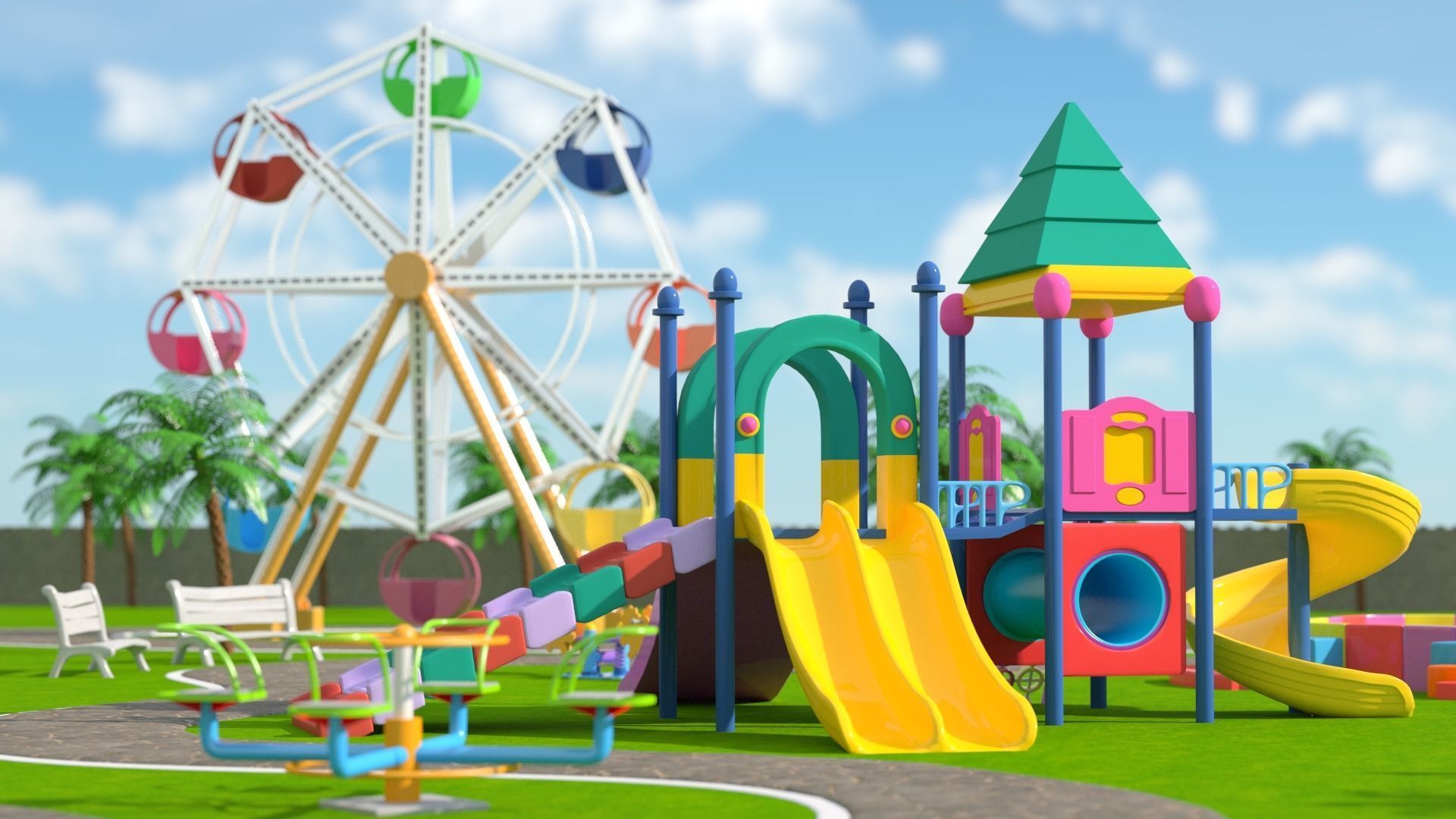 Park cartoon 3D model_2