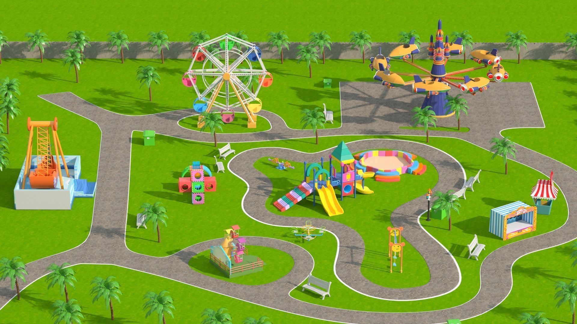 Park cartoon 3D model_3